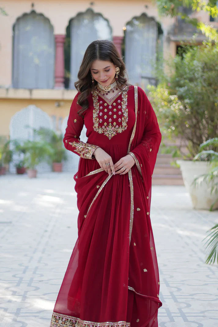 WEDDING SPECIAL BLOOMING GEORGETTE RICH SEQUANCE EMBROIDERED GOWN WITH DUPATTA(WD114)