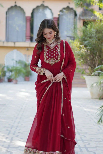 WEDDING SPECIAL BLOOMING GEORGETTE RICH SEQUANCE EMBROIDERED GOWN WITH DUPATTA(WD114)