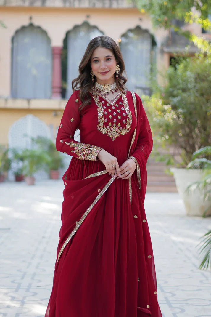 WEDDING SPECIAL BLOOMING GEORGETTE RICH SEQUANCE EMBROIDERED GOWN WITH DUPATTA(WD114)