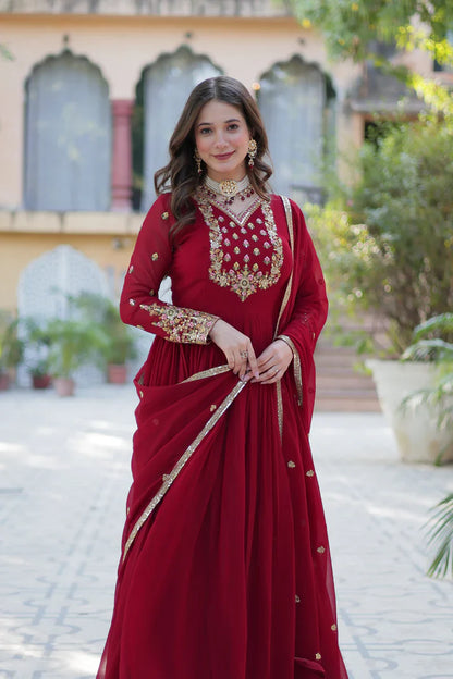 WEDDING SPECIAL BLOOMING GEORGETTE RICH SEQUANCE EMBROIDERED GOWN WITH DUPATTA(WD114)