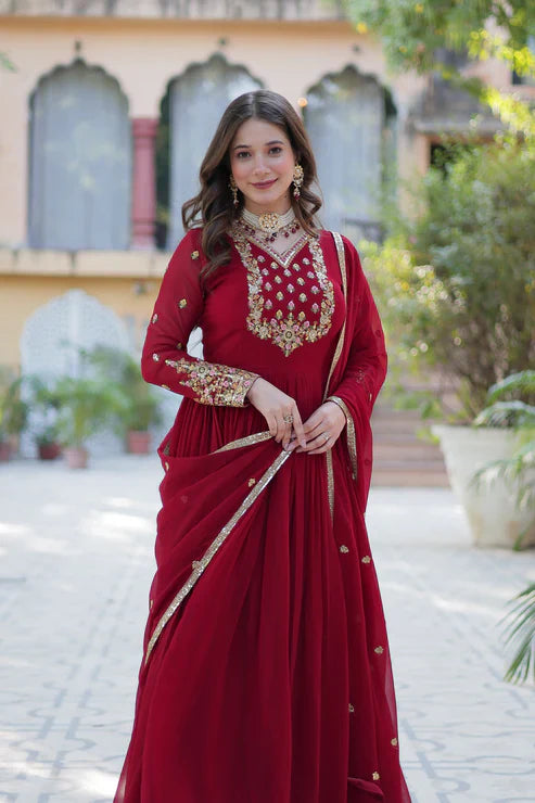 WEDDING SPECIAL BLOOMING GEORGETTE RICH SEQUANCE EMBROIDERED GOWN WITH DUPATTA(WD08) (01)