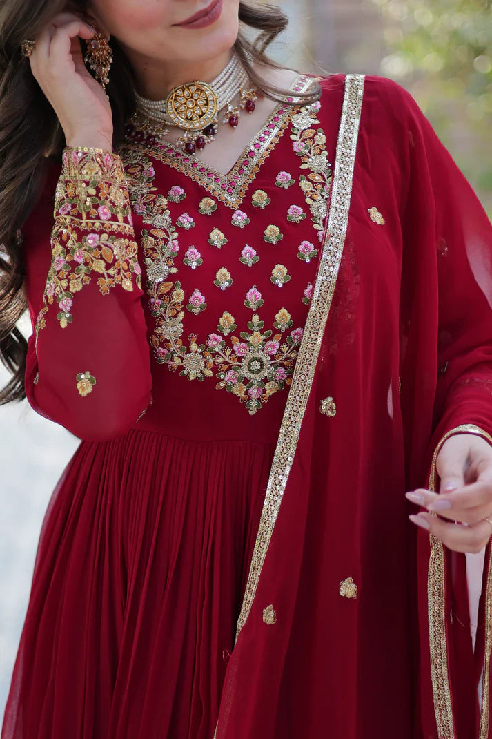 WEDDING SPECIAL BLOOMING GEORGETTE RICH SEQUANCE EMBROIDERED GOWN WITH DUPATTA(WD114)
