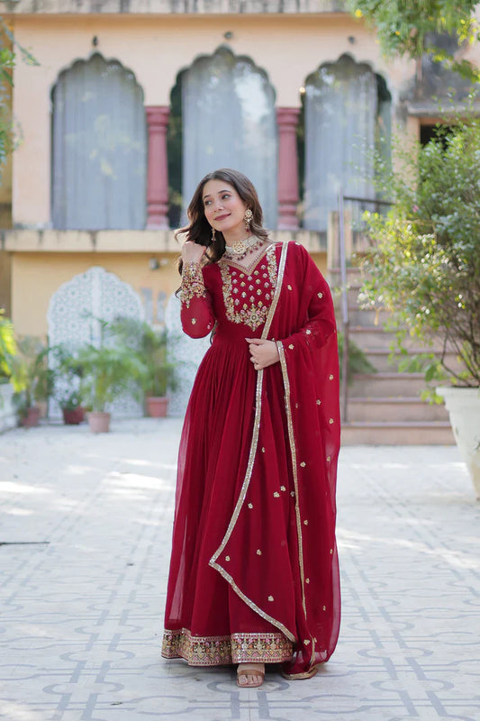 WEDDING SPECIAL BLOOMING GEORGETTE RICH SEQUANCE EMBROIDERED GOWN WITH DUPATTA(WD114)