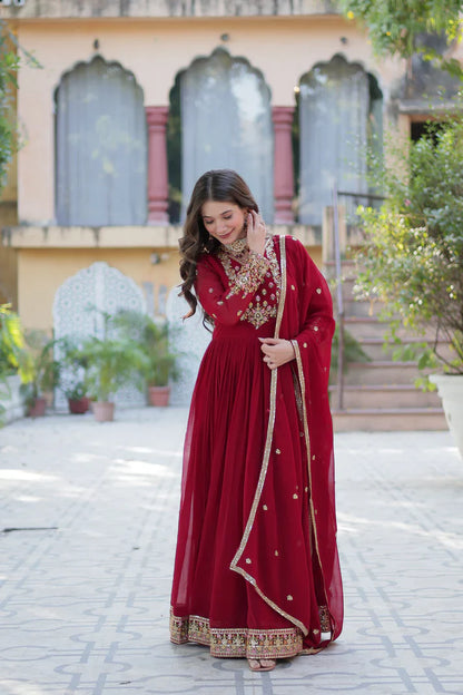 WEDDING SPECIAL BLOOMING GEORGETTE RICH SEQUANCE EMBROIDERED GOWN WITH DUPATTA(WD114)