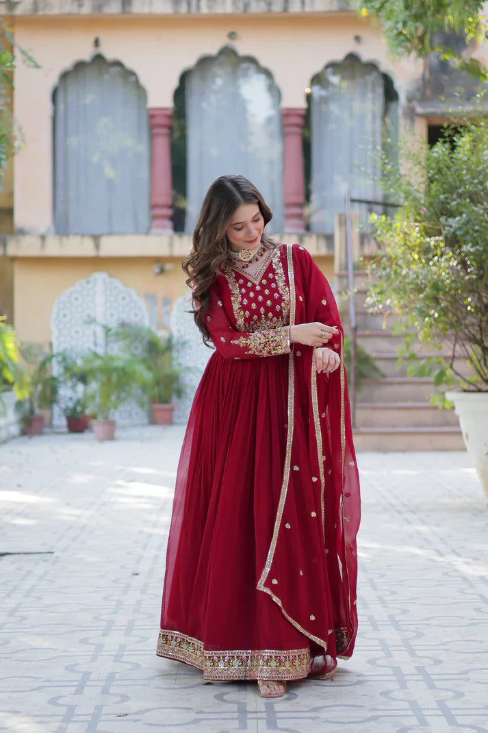 WEDDING SPECIAL BLOOMING GEORGETTE RICH SEQUANCE EMBROIDERED GOWN WITH DUPATTA(WD114)