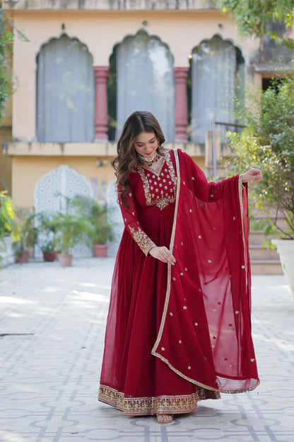 WEDDING SPECIAL BLOOMING GEORGETTE RICH SEQUANCE EMBROIDERED GOWN WITH DUPATTA(WD114)