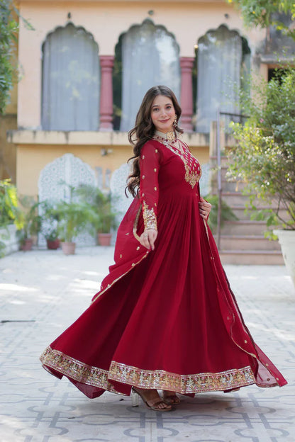 WEDDING SPECIAL BLOOMING GEORGETTE RICH SEQUANCE EMBROIDERED GOWN WITH DUPATTA(WD08) (01)
