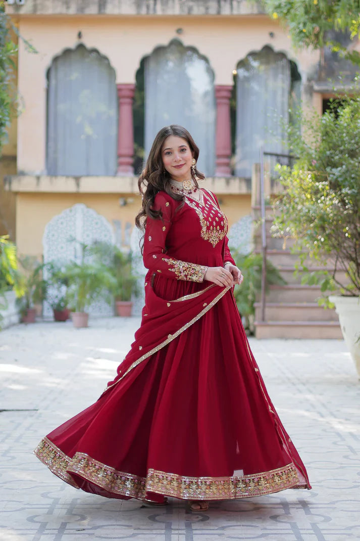 WEDDING SPECIAL BLOOMING GEORGETTE RICH SEQUANCE EMBROIDERED GOWN WITH DUPATTA(WD114)