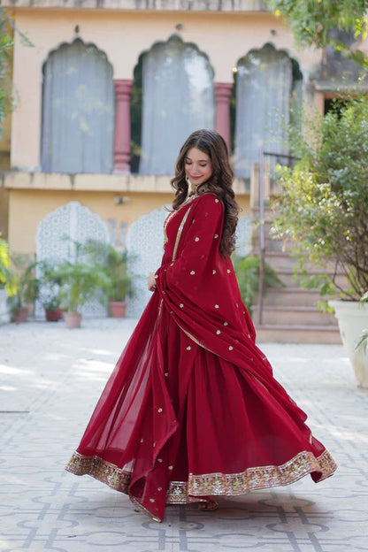 WEDDING SPECIAL BLOOMING GEORGETTE RICH SEQUANCE EMBROIDERED GOWN WITH DUPATTA(WD08) (01)