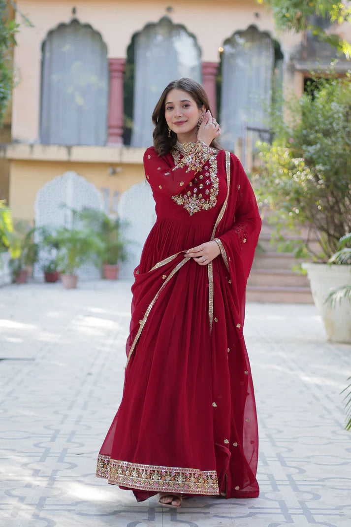 WEDDING SPECIAL BLOOMING GEORGETTE RICH SEQUANCE EMBROIDERED GOWN WITH DUPATTA(WD114)