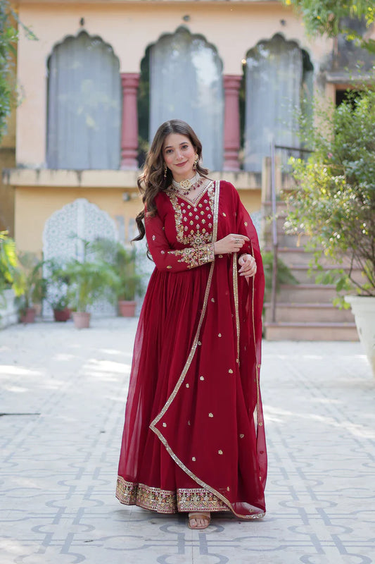 WEDDING SPECIAL BLOOMING GEORGETTE RICH SEQUANCE EMBROIDERED GOWN WITH DUPATTA(WD08) (01)
