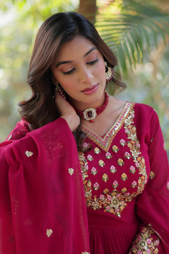 WEDDING SPECIAL BLOOMING GEORGETTE RICH SEQUANCE EMBROIDERED GOWN WITH DUPATTA(WD08)