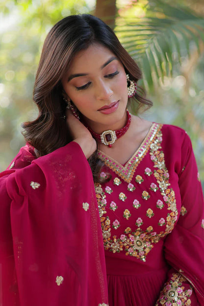 WEDDING SPECIAL BLOOMING GEORGETTE RICH SEQUANCE EMBROIDERED GOWN WITH DUPATTA(WD08)