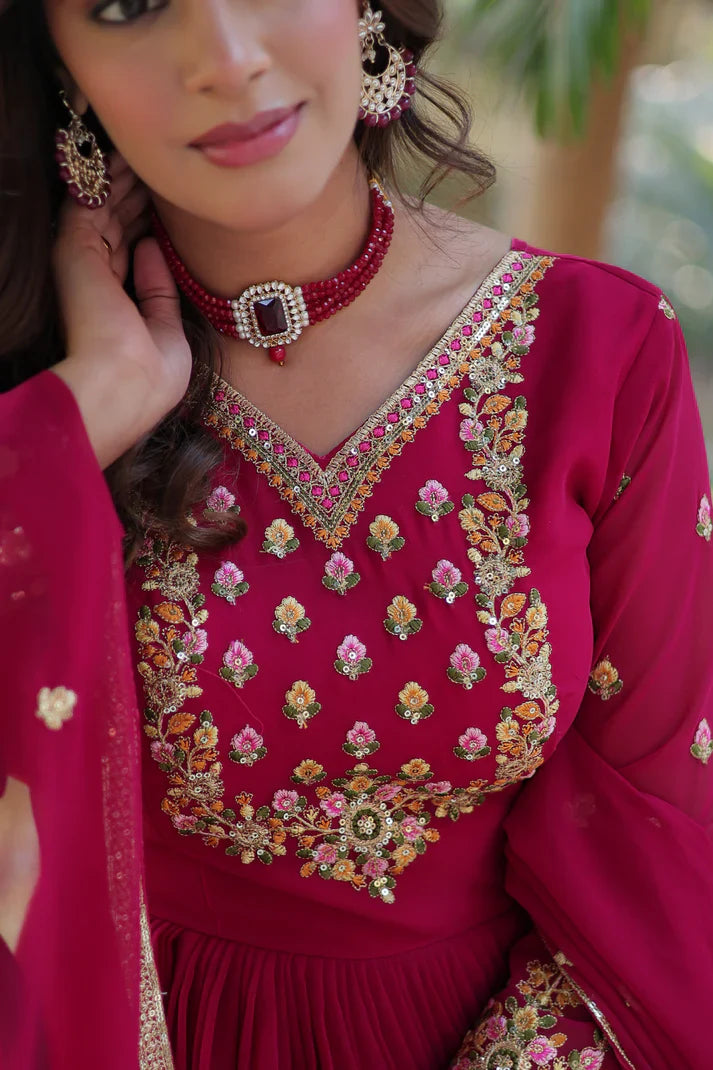 WEDDING SPECIAL BLOOMING GEORGETTE RICH SEQUANCE EMBROIDERED GOWN WITH DUPATTA(WD08)