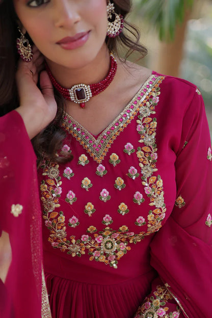 WEDDING SPECIAL BLOOMING GEORGETTE RICH SEQUANCE EMBROIDERED GOWN WITH DUPATTA(WD08)