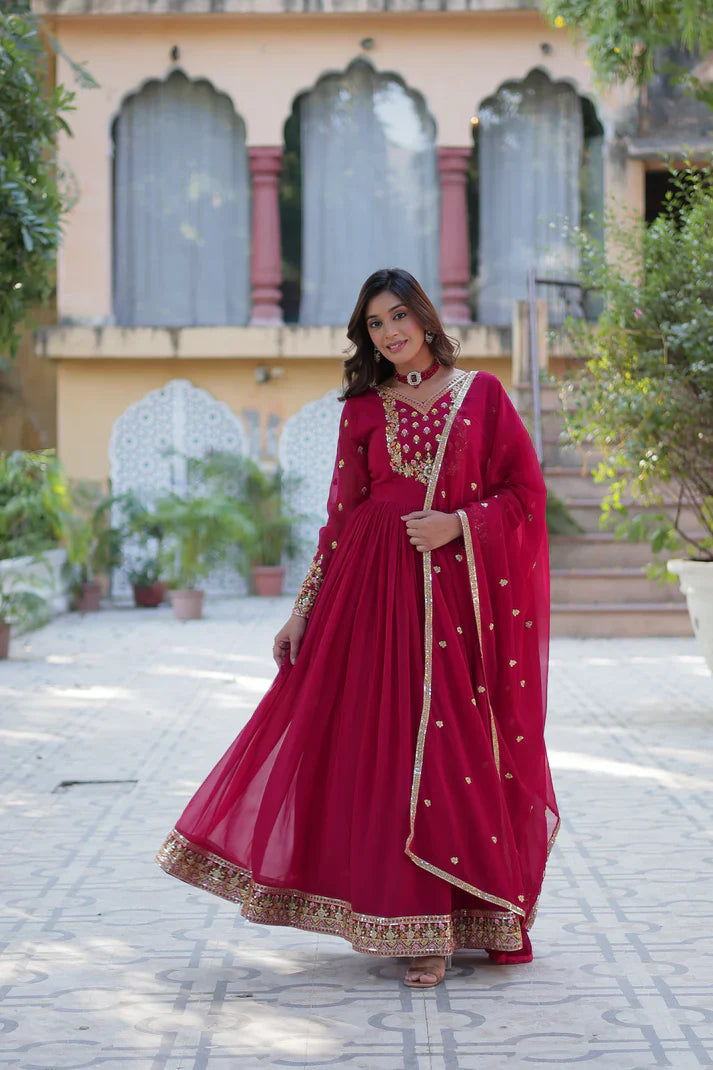 WEDDING SPECIAL BLOOMING GEORGETTE RICH SEQUANCE EMBROIDERED GOWN WITH DUPATTA(WD08)