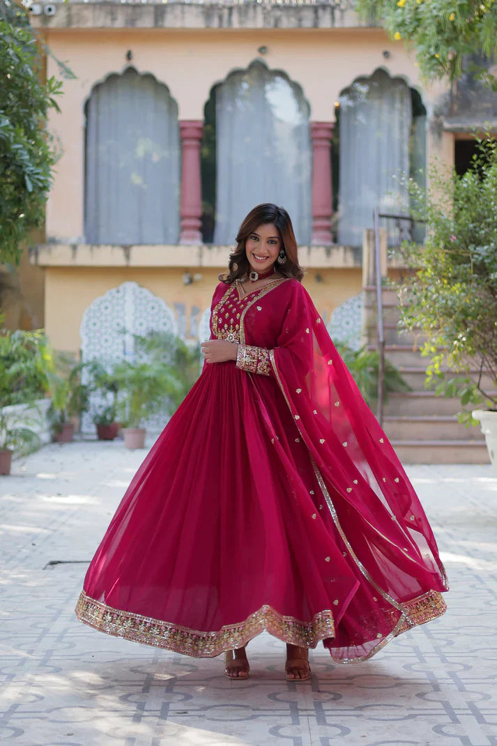 WEDDING SPECIAL BLOOMING GEORGETTE RICH SEQUANCE EMBROIDERED GOWN WITH DUPATTA(WD08)