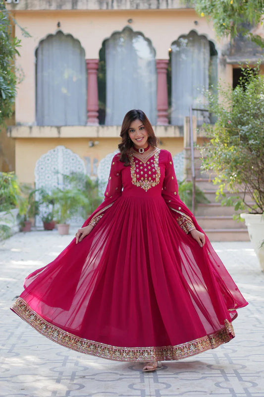 WEDDING SPECIAL BLOOMING GEORGETTE RICH SEQUANCE EMBROIDERED GOWN WITH DUPATTA(WD114) (01)