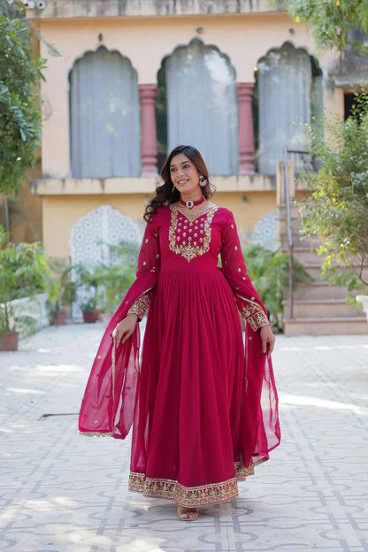 WEDDING SPECIAL BLOOMING GEORGETTE RICH SEQUANCE EMBROIDERED GOWN WITH DUPATTA(WD08)