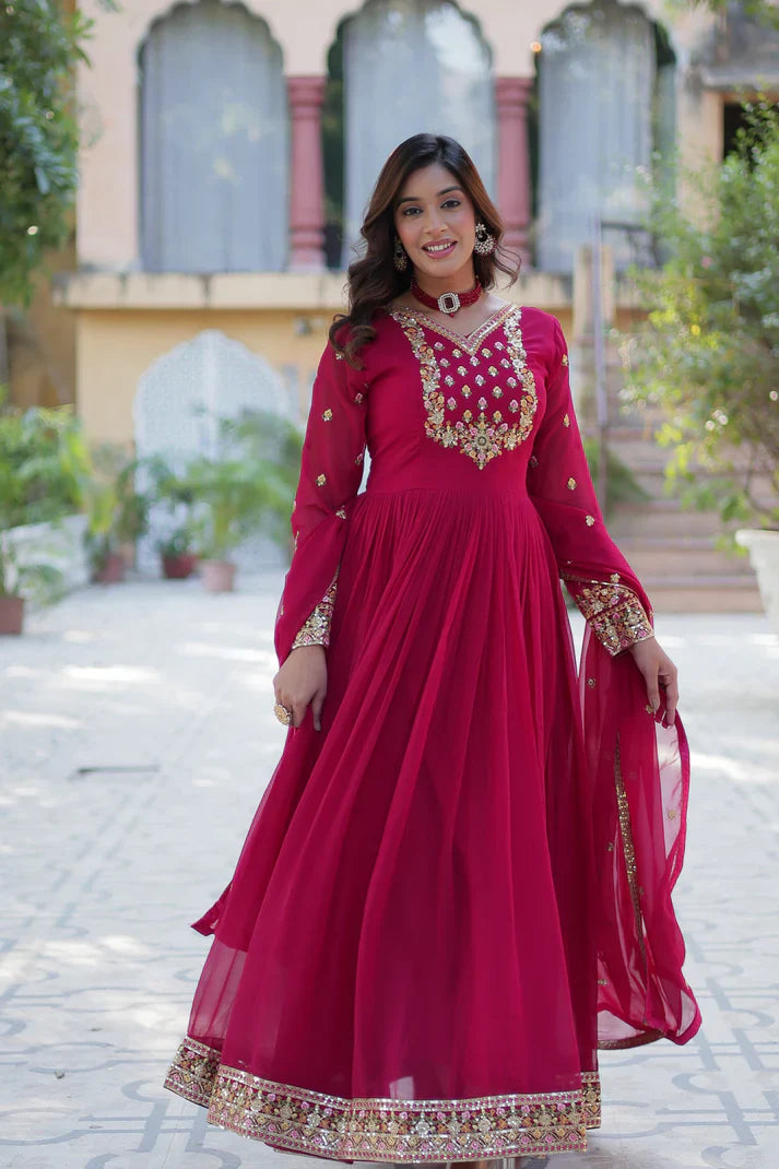 WEDDING SPECIAL BLOOMING GEORGETTE RICH SEQUANCE EMBROIDERED GOWN WITH DUPATTA(WD08)