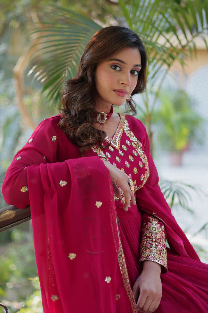 WEDDING SPECIAL BLOOMING GEORGETTE RICH SEQUANCE EMBROIDERED GOWN WITH DUPATTA(WD08)