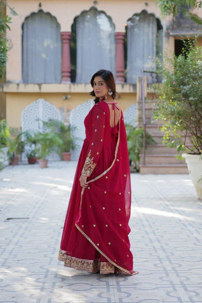 WEDDING SPECIAL BLOOMING GEORGETTE RICH SEQUANCE EMBROIDERED GOWN WITH DUPATTA(WD08)