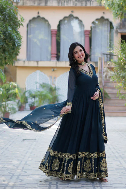 WEDDING SPECIAL FAUX BLOOMING GEORGETTE EMBROIDERED GOWN WITH DUPATTA(WD59)