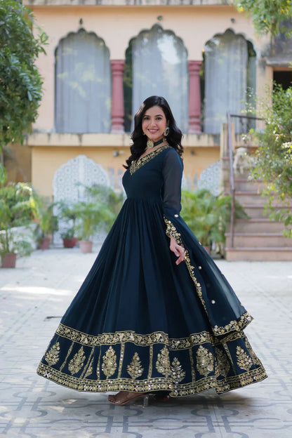 WEDDING SPECIAL FAUX BLOOMING GEORGETTE EMBROIDERED GOWN WITH DUPATTA(WD59)
