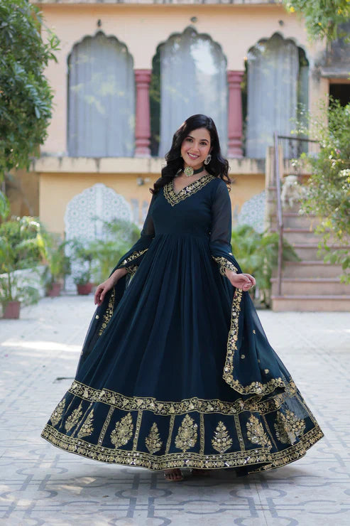 WEDDING SPECIAL FAUX BLOOMING GEORGETTE EMBROIDERED GOWN WITH DUPATTA(WD112)