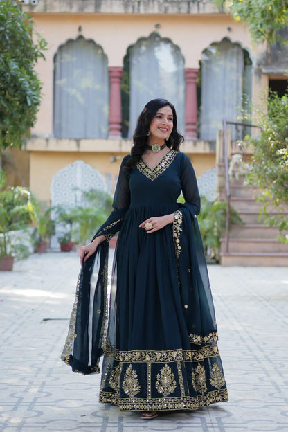 WEDDING SPECIAL FAUX BLOOMING GEORGETTE EMBROIDERED GOWN WITH DUPATTA(WD112)