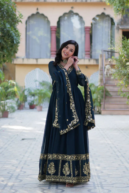 WEDDING SPECIAL FAUX BLOOMING GEORGETTE EMBROIDERED GOWN WITH DUPATTA(WD59)