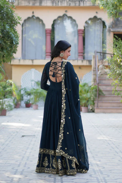 WEDDING SPECIAL FAUX BLOOMING GEORGETTE EMBROIDERED GOWN WITH DUPATTA(WD59)