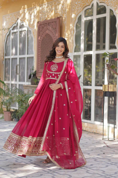 WEDDING SPECIAL GEORGETTE RICH SEQUINS EMBROIDERED GOWN WITH DUPATTA(WD108)