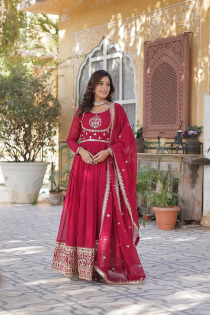 WEDDING SPECIAL GEORGETTE RICH SEQUINS EMBROIDERED GOWN WITH DUPATTA(WD108)