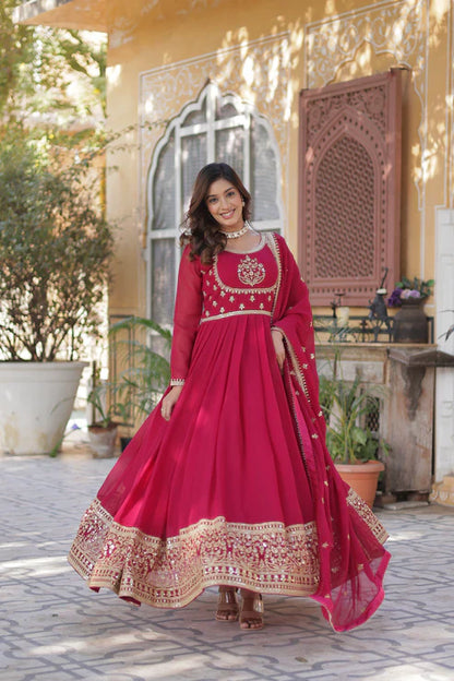WEDDING SPECIAL GEORGETTE RICH SEQUINS EMBROIDERED GOWN WITH DUPATTA(WD108)