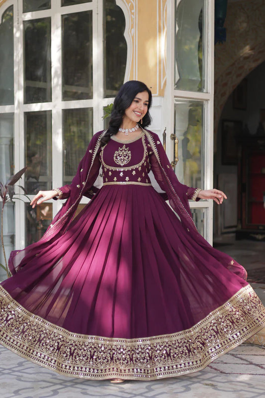 WEDDING SPECIAL GEORGETTE RICH SEQUINS EMBROIDERED GOWN WITH DUPATTA(WD108) (01)