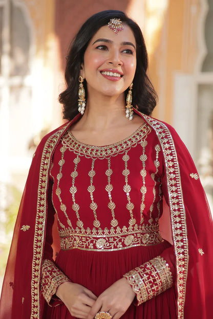 WEDDING SPECIAL GEORGETTE SEQUENCE EMBROIDERED GOWN WITH DUPATTA (WD107)