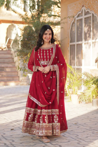 WEDDING SPECIAL GEORGETTE SEQUENCE EMBROIDERED GOWN WITH DUPATTA (WD107)