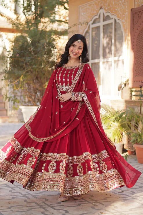 WEDDING SPECIAL GEORGETTE SEQUENCE EMBROIDERED GOWN WITH DUPATTA (WD107)