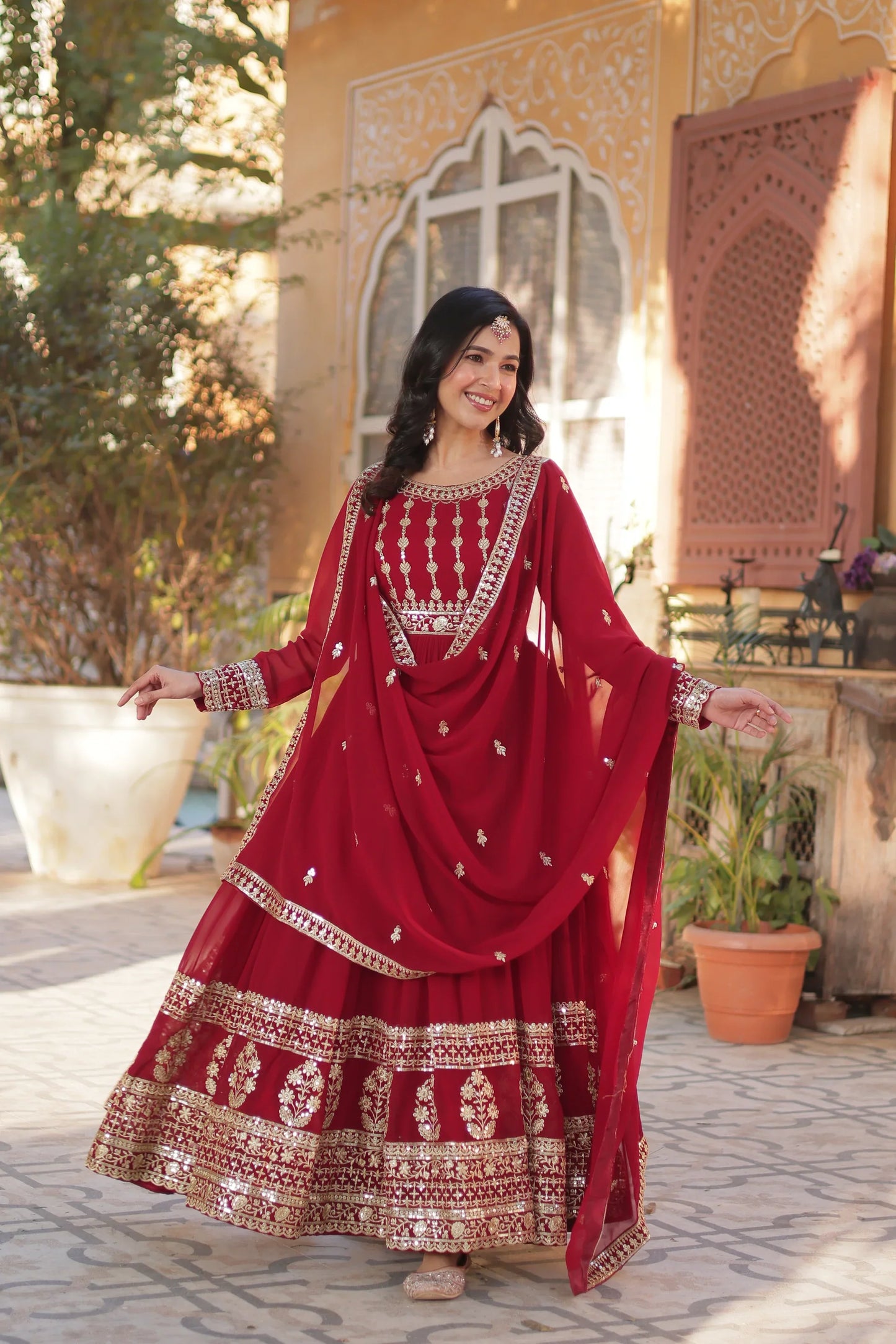 WEDDING SPECIAL GEORGETTE SEQUENCE EMBROIDERED GOWN WITH DUPATTA (WD107)