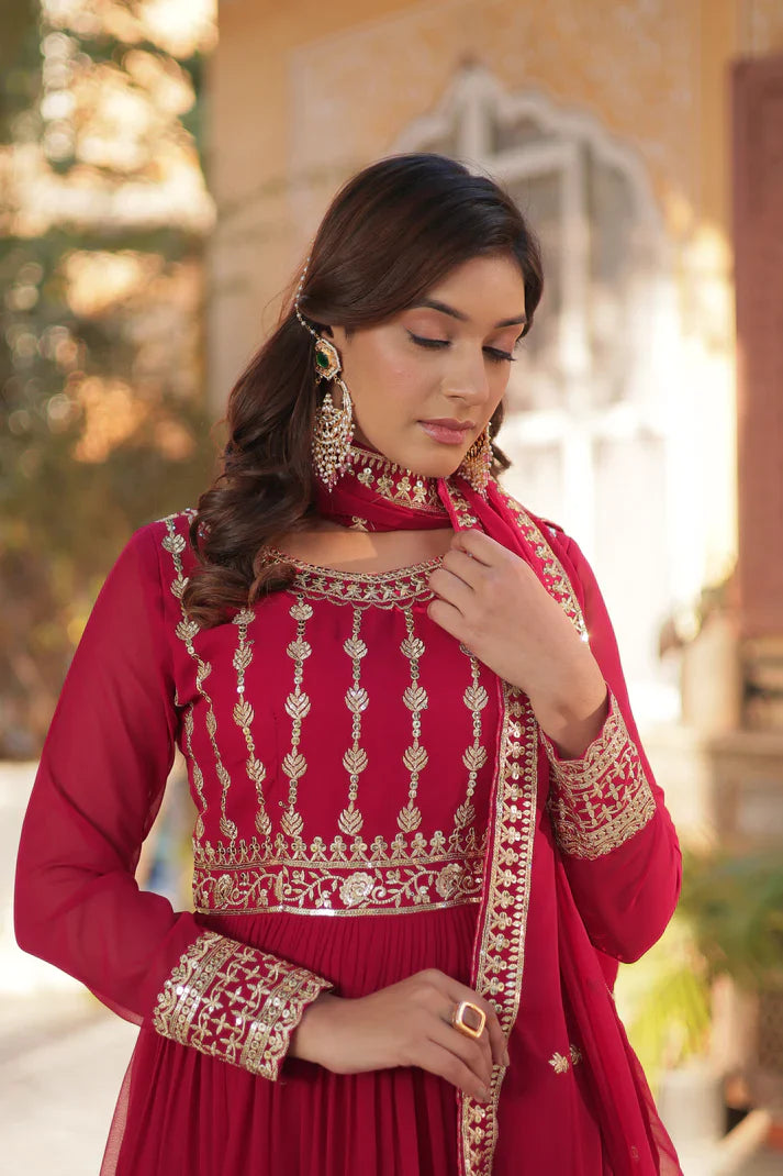 WEDDING SPECIAL GEORGETTE SEQUENCE EMBROIDERED GOWN WITH DUPATTA (WD107) (01)