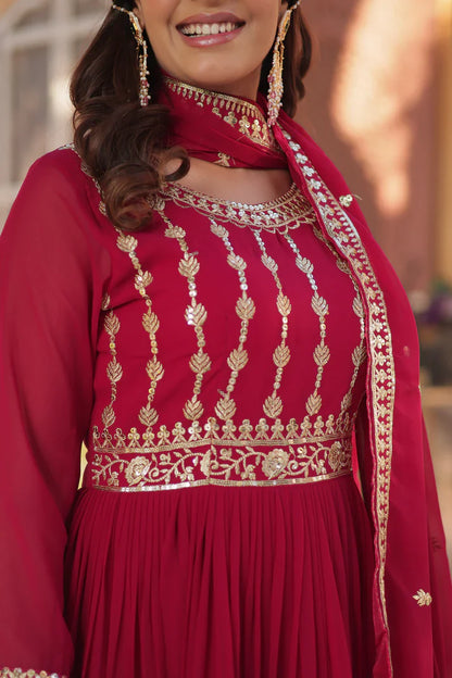 WEDDING SPECIAL GEORGETTE SEQUENCE EMBROIDERED GOWN WITH DUPATTA (WD107) (01)