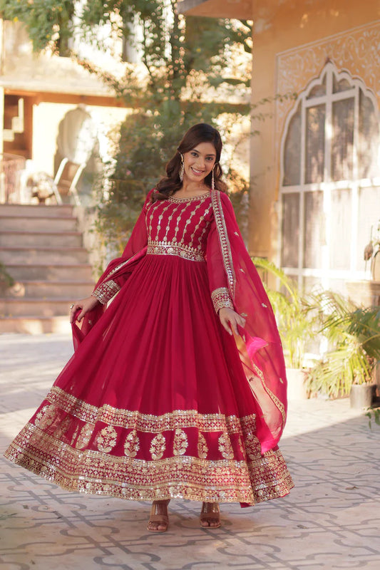 WEDDING SPECIAL GEORGETTE SEQUENCE EMBROIDERED GOWN WITH DUPATTA (WD107) (01)