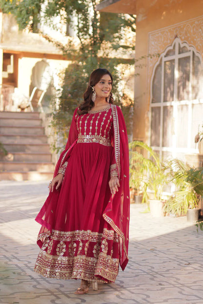 WEDDING SPECIAL GEORGETTE SEQUENCE EMBROIDERED GOWN WITH DUPATTA (WD107) (01)