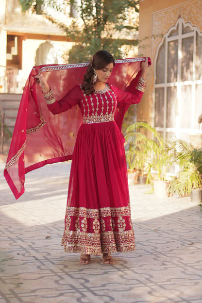 WEDDING SPECIAL GEORGETTE SEQUENCE EMBROIDERED GOWN WITH DUPATTA (WD107) (01)