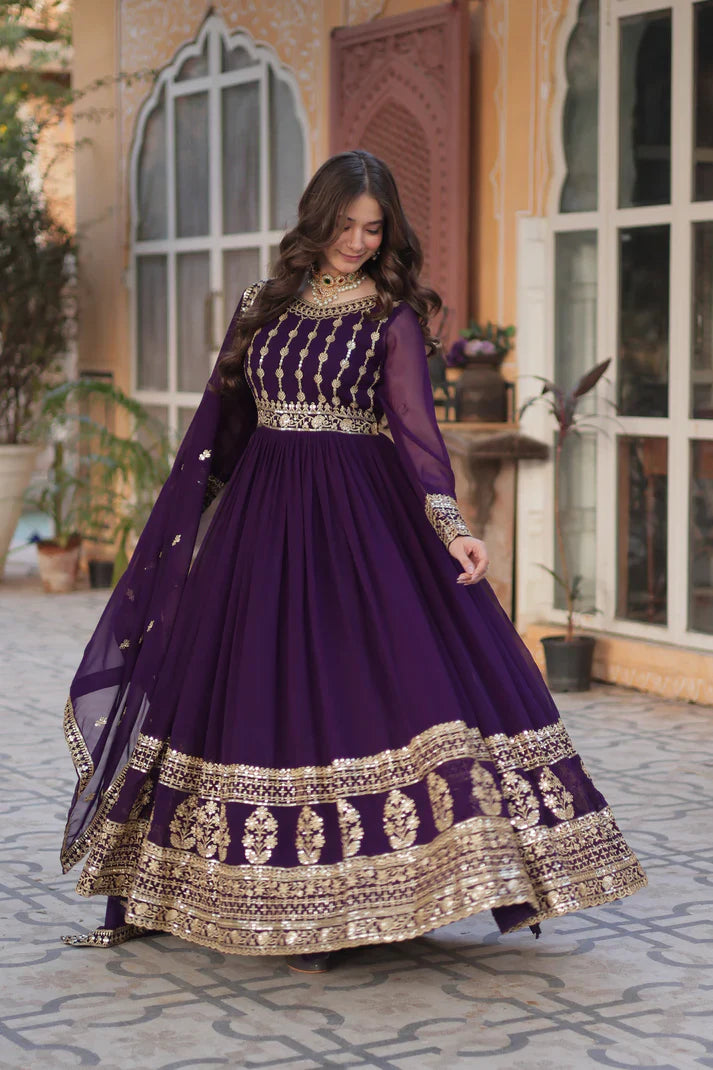 WEDDING SPECIAL GEORGETTE SEQUENCE EMBROIDERED GOWN WITH DUPATTA (WD107) (02)