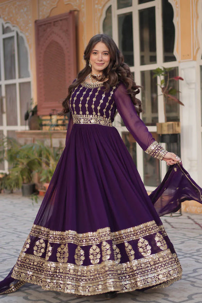 WEDDING SPECIAL GEORGETTE SEQUENCE EMBROIDERED GOWN WITH DUPATTA (WD107) (02)