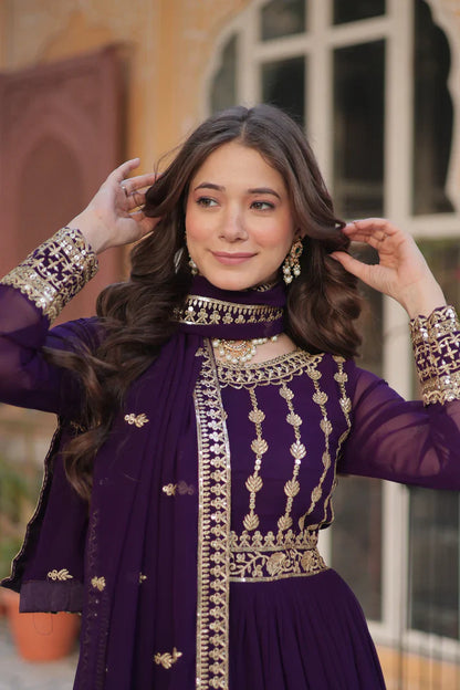 WEDDING SPECIAL GEORGETTE SEQUENCE EMBROIDERED GOWN WITH DUPATTA (WD107) (02)