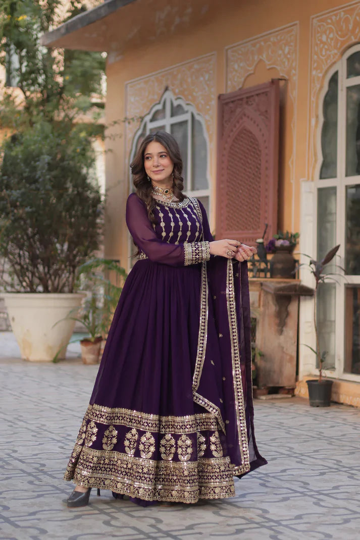 WEDDING SPECIAL GEORGETTE SEQUENCE EMBROIDERED GOWN WITH DUPATTA (WD107) (02)