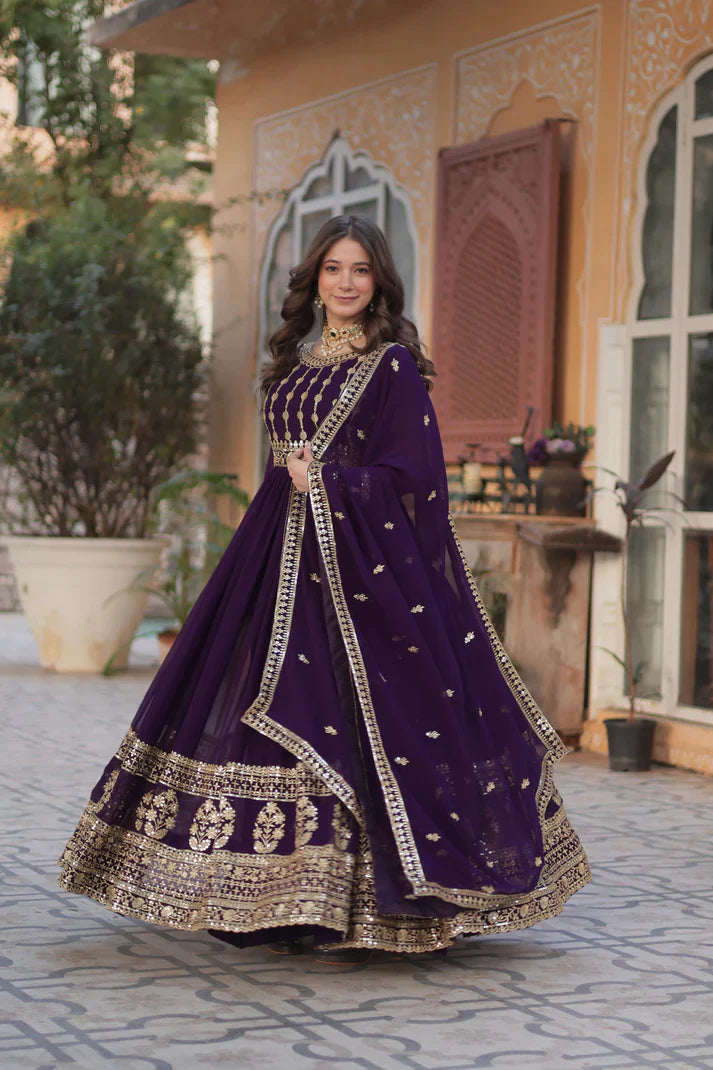 WEDDING SPECIAL GEORGETTE SEQUENCE EMBROIDERED GOWN WITH DUPATTA (WD107) (02)